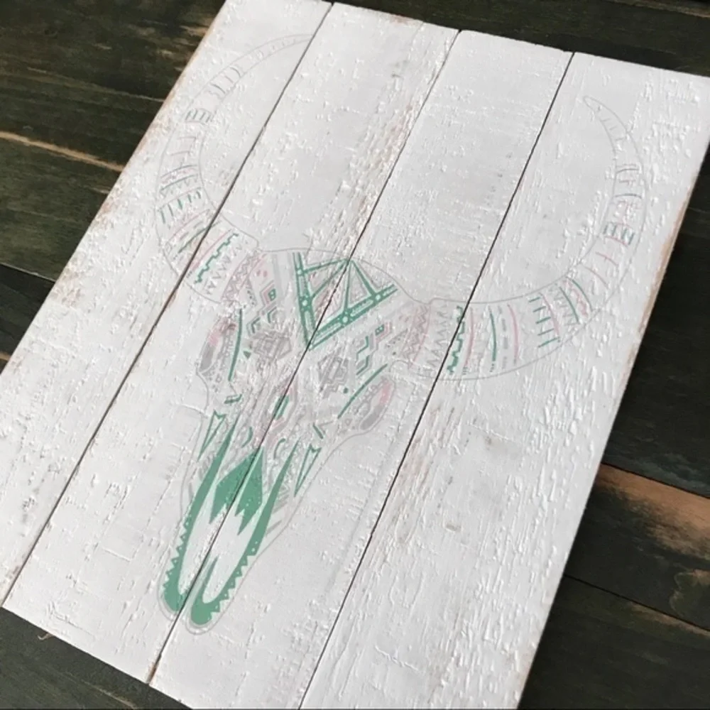 Rustic Boho Animal Skull White Wood Art